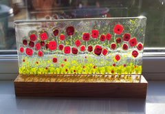 Poppy Field glass picture on oak base