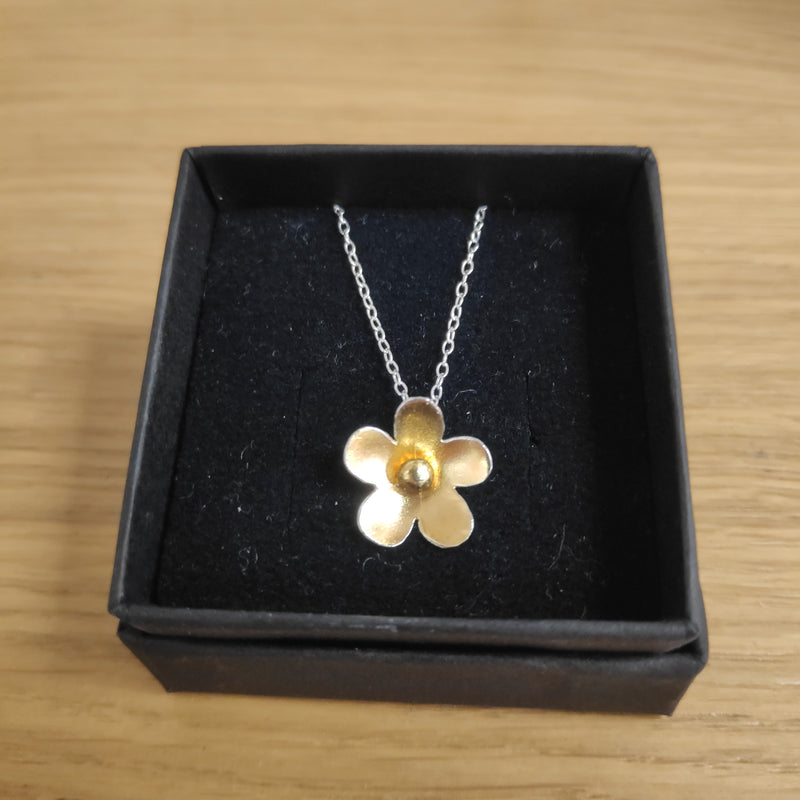 Sterling silver & 24 carat gold flower necklace