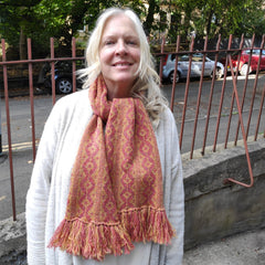 Knitted red brick and ochre Shetland Wool scarf - Templeton's Venetian Balcony