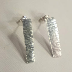 Sterling silver textured thin rectangle studs