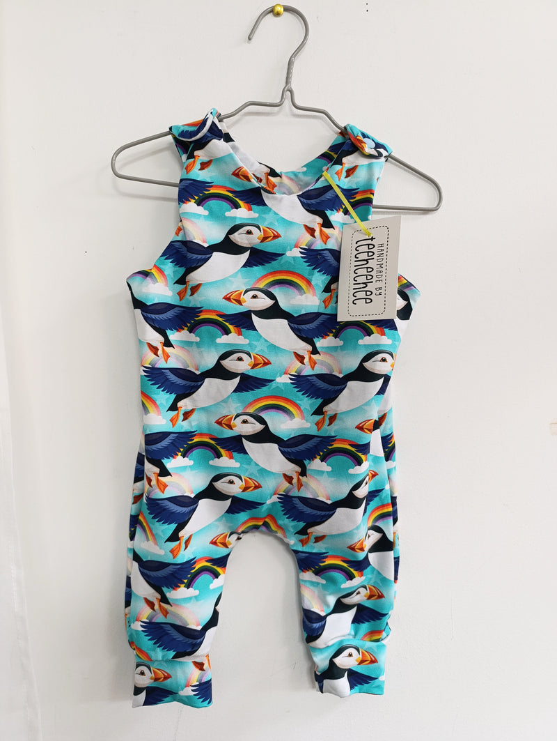 Romper suit - puffin & rainbow print (0-6 months or 6-12 months)