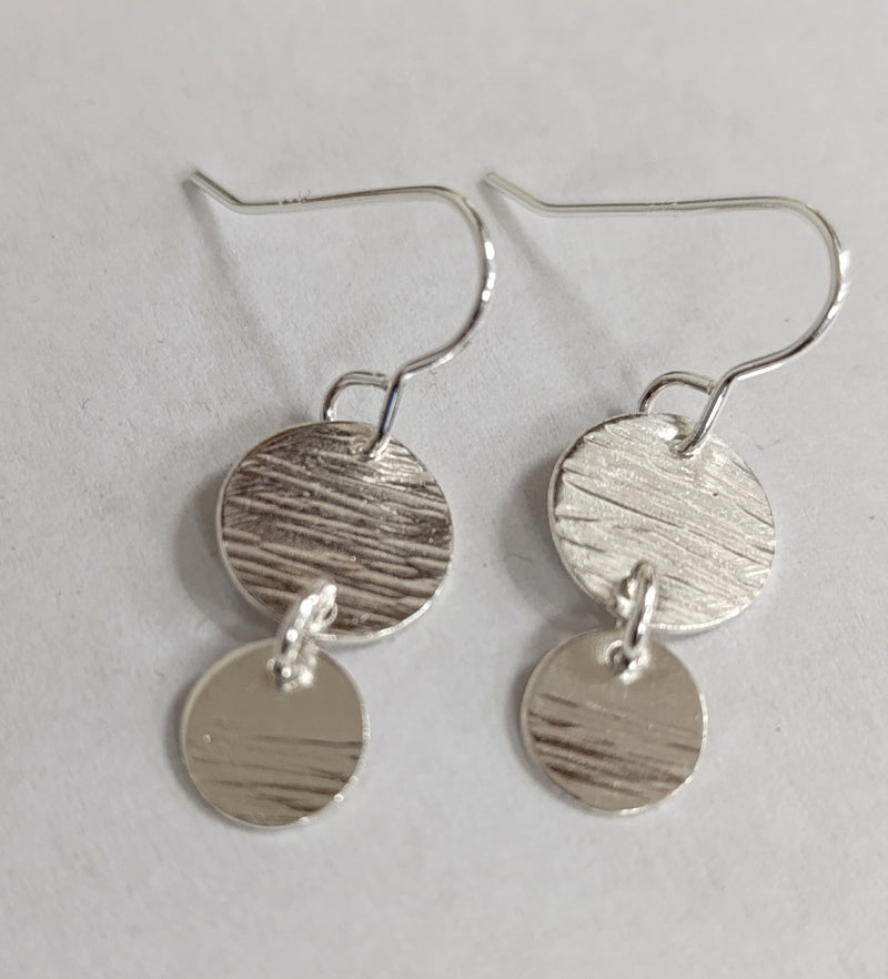 Sterling silver double circle drop earrings