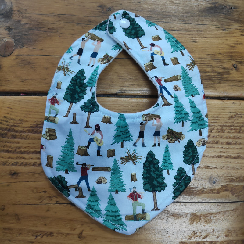 Bandana style bib - trees and lumerjacks