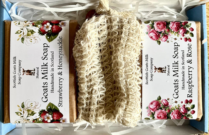 Essential Oil Goats Milk Soap 2 Bar & Soap Bag Gift Set - different scents available