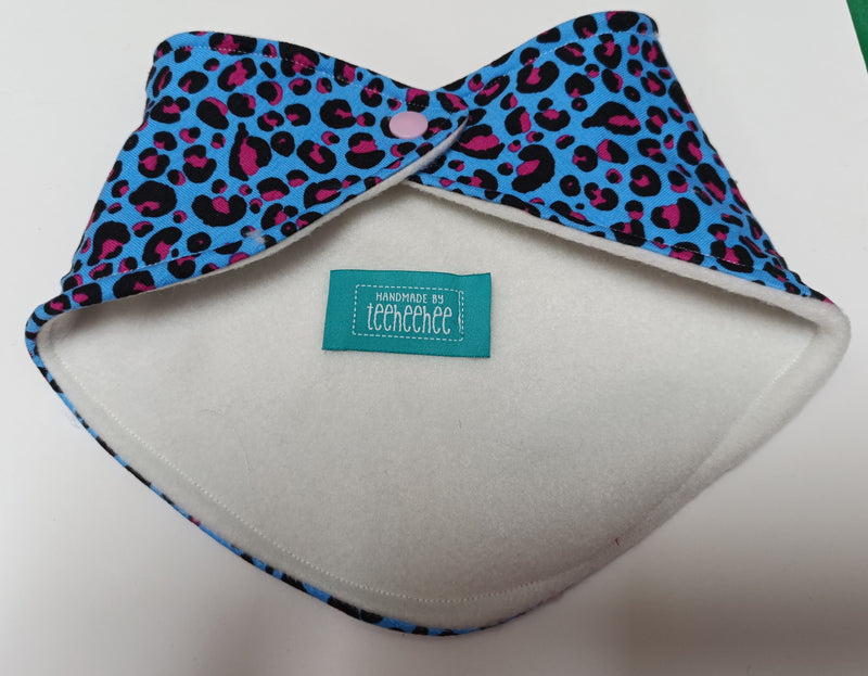 Bandana style bib - blue & pink leopard print
