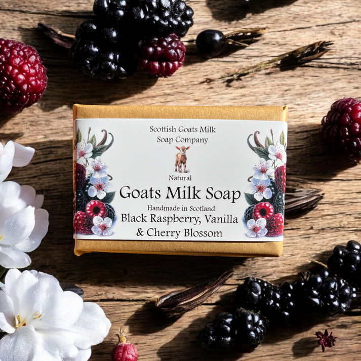 Handmade goats milk soap - black raspberry, vanilla & cherry blossom