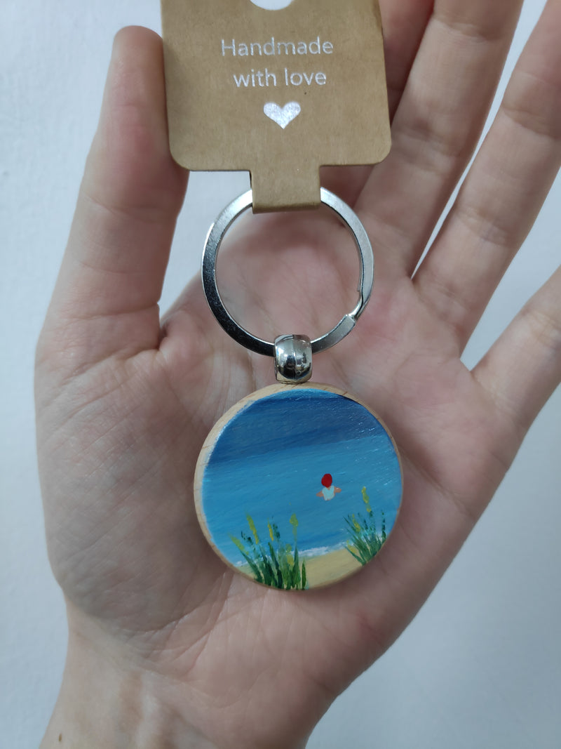 Hand painted wooden keyring