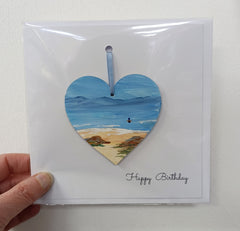 Happy birthday hand painted heart keepsake card