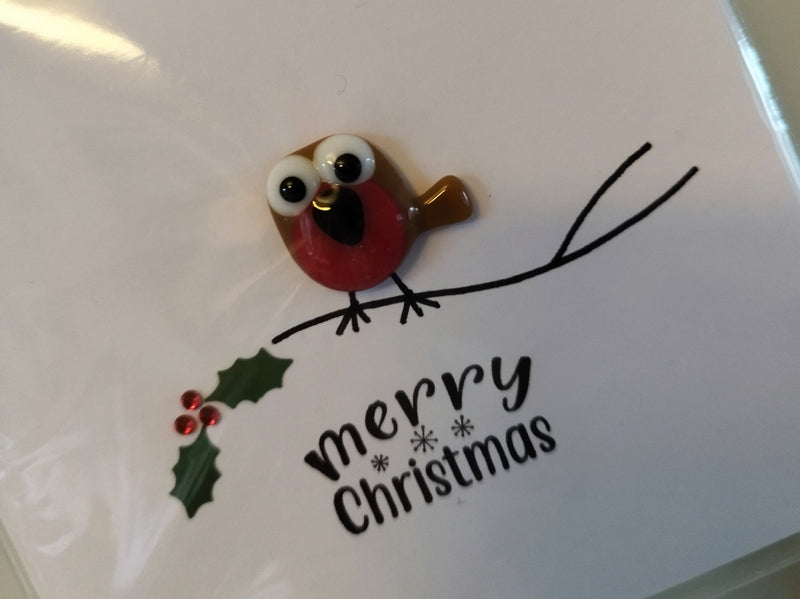 Glass robin Christmas card