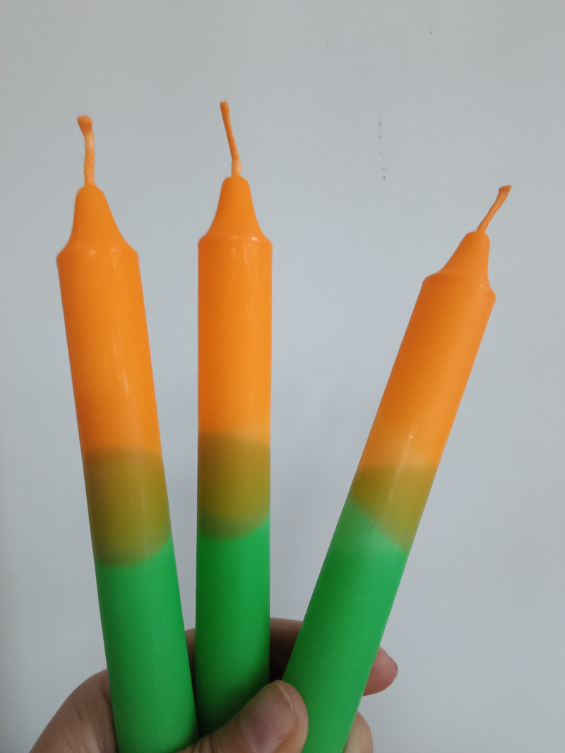 Orange & pale green ombre dinner candles