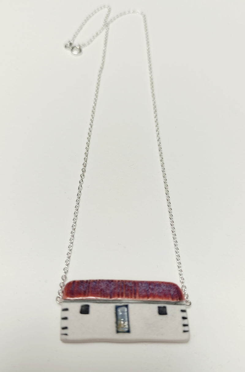 Scottish bothy ceramic pendant necklace  - burgundy tin roof