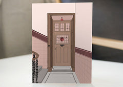 Tenement door in Pink greetings card