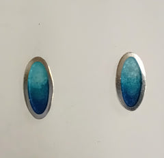 Sterling silver & enamel oval studs - two-tone blues