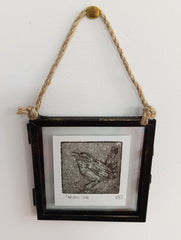 Mini framed Wren drypoint print
