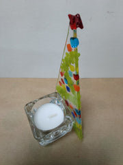 Christmas tree glass tealight holder