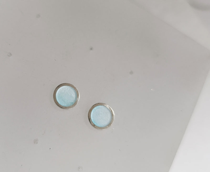 Sterling silver & enamel colourful studs - ice blue