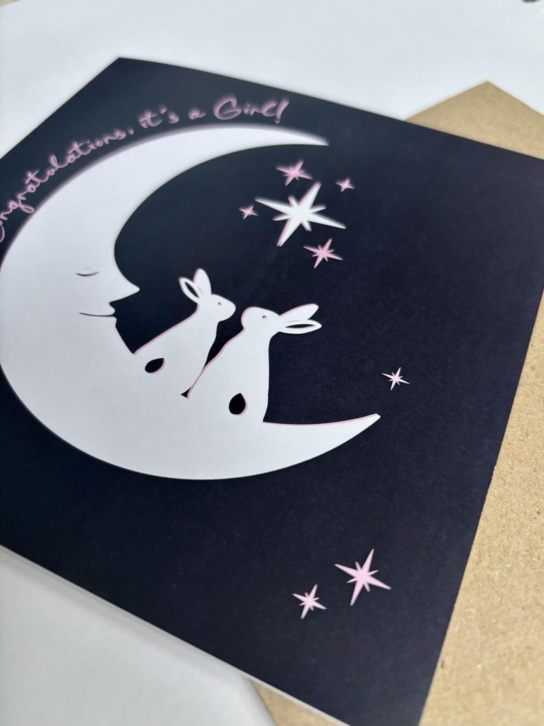 Congratulations, it's a girl moon and rabbits card