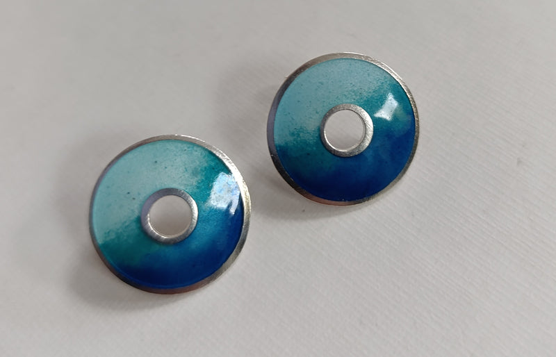 Sterling silver & enamel donut studs - two-tone blues