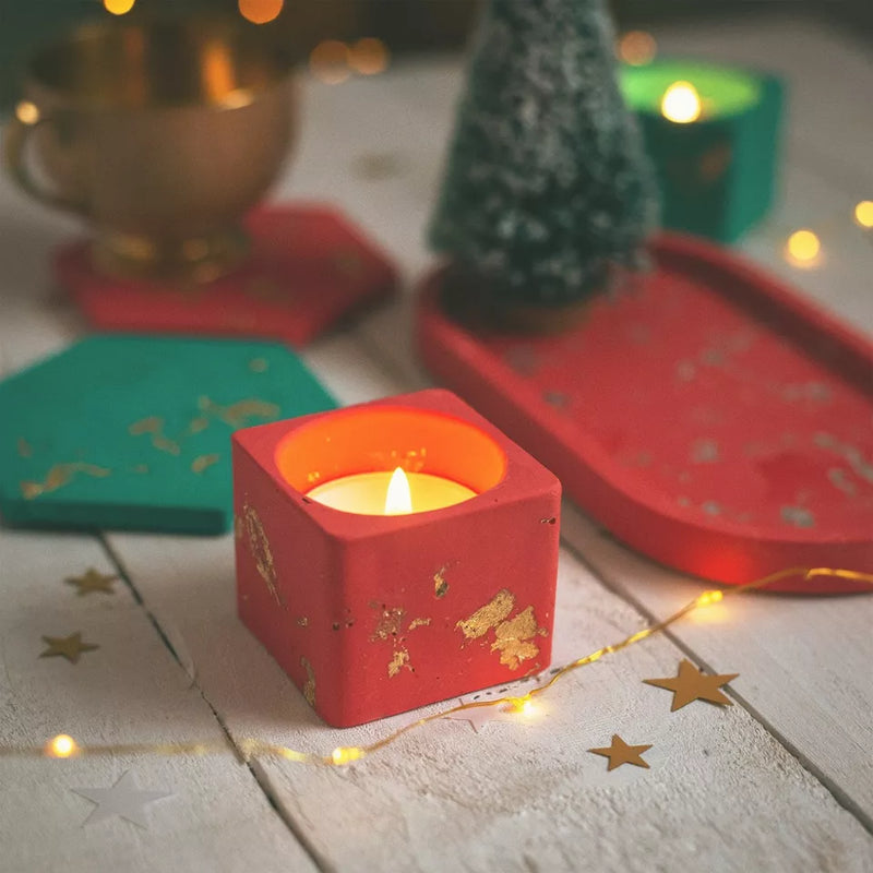 Bright & gold leaf jesmonite tea light holder (choice of 4 colours)