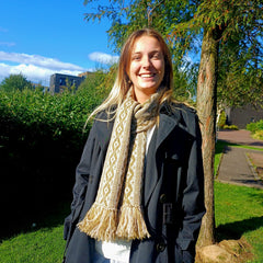 Knitted moss and natural Shetland Wool scarf - Templeton's Venetian Balcony