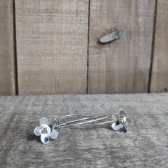 Sterling silver and 24 carat gold flower drop earrings