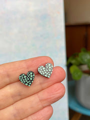 Leopard print heart wooden studs