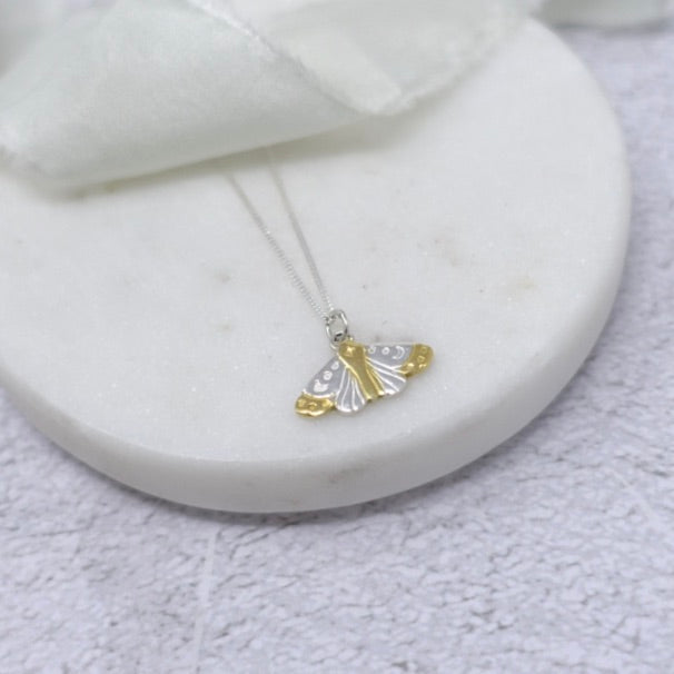 Sterling Silver & 22kt gold moon moth pendant