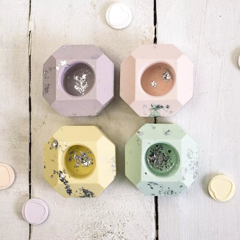 Pastel & silver leaf dinner candle holder (choice of 4 colours)