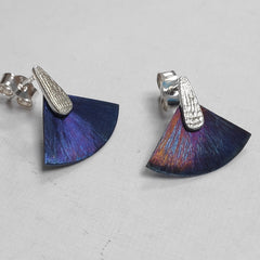 Titanium & sterling silver fan stud earrings