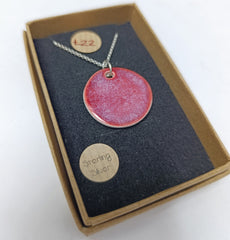 Ceramic dark pink circle pendant necklace