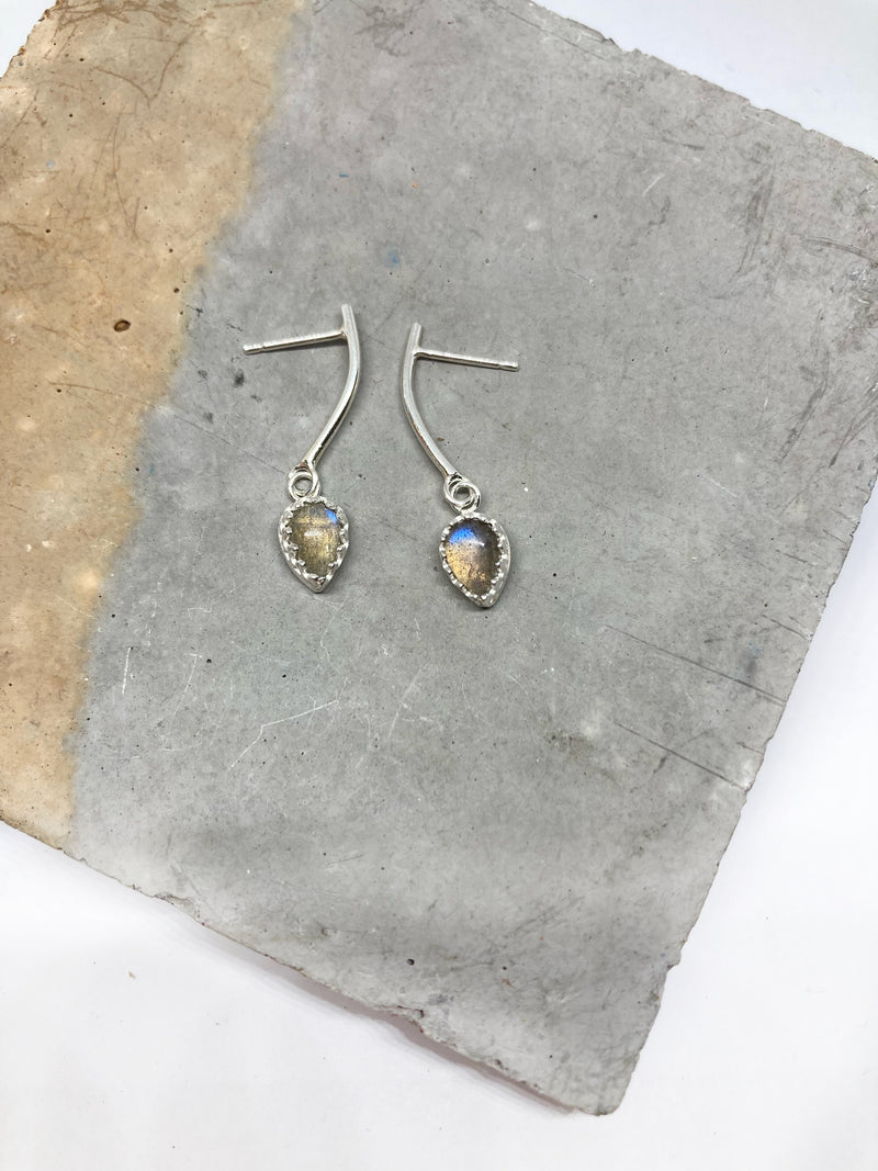 Sterling Silver bar studs with Labradorite stone drops