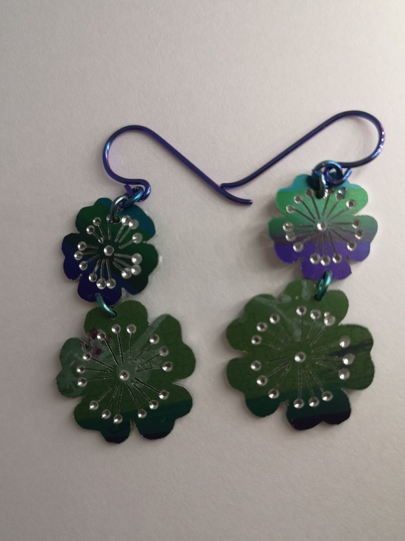 Aluminium & niobium double blossom earrings