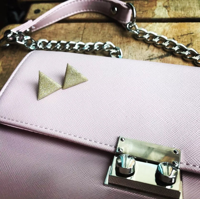 Triangle polymer clay studs - gold glitter