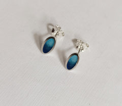 Sterling silver & enamel oval studs - two-tone blues