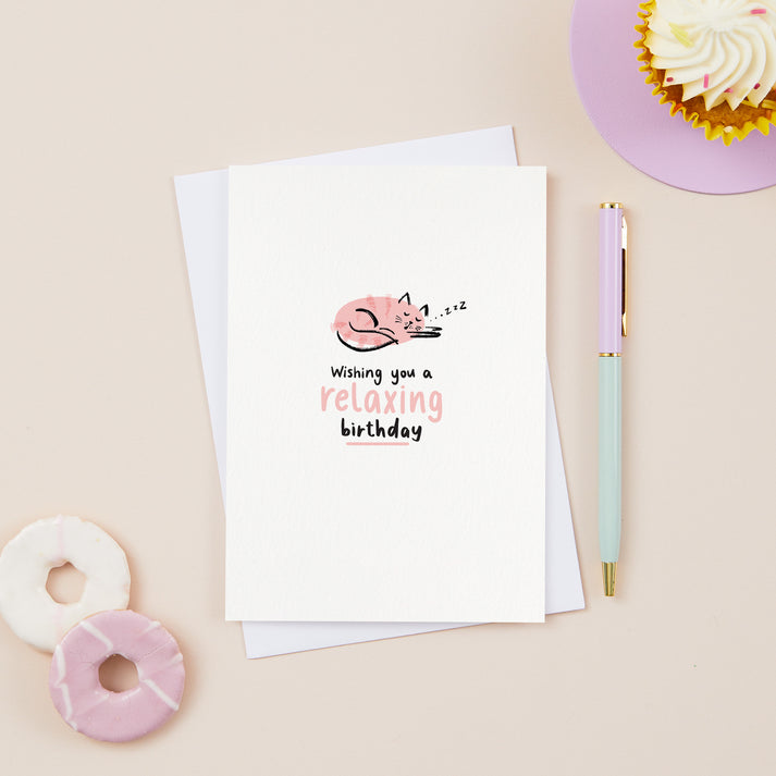 Wishing you a relaxing birthday cat card