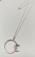 Sterling Silver hoop pendant with copper crescent