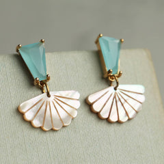 Turquoise Opal glass & Mother of Pearl Art Deco earrings