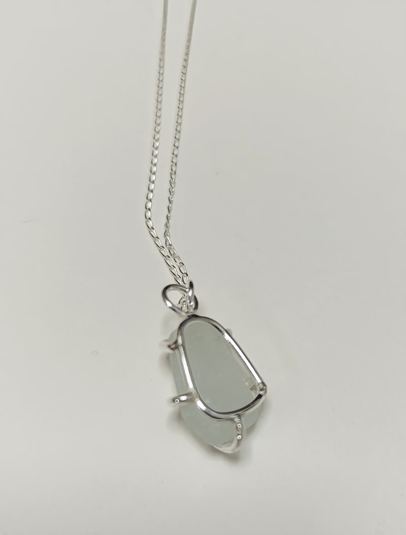 Scottish sea glass 'Roots Wrap' sterling silver pendant (white)