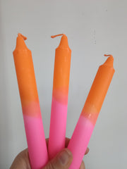 Orange & neon pink ombre dinner candles