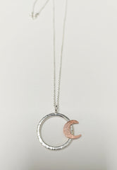 Sterling Silver hoop pendant with copper crescent