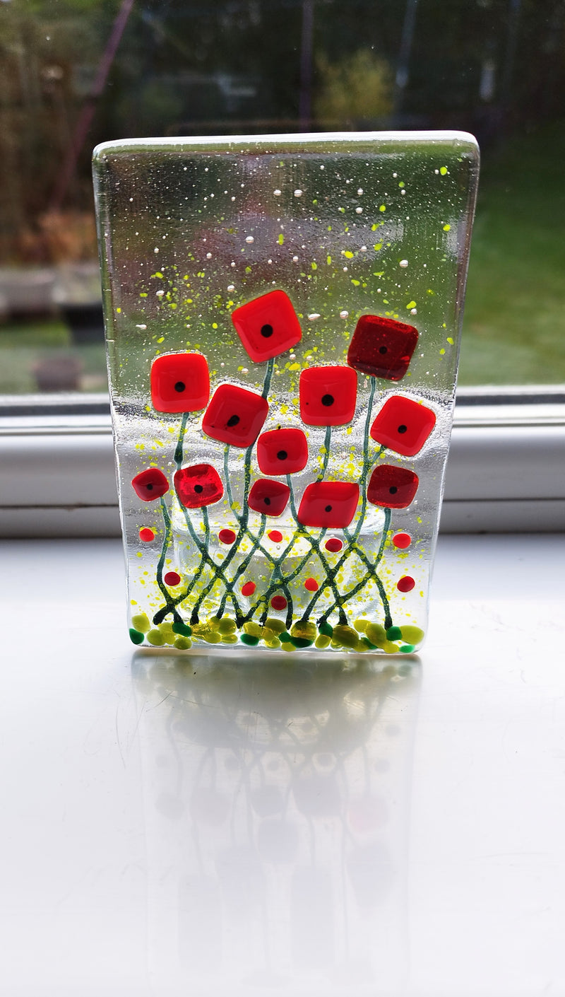 Poppy field glass tealight holder