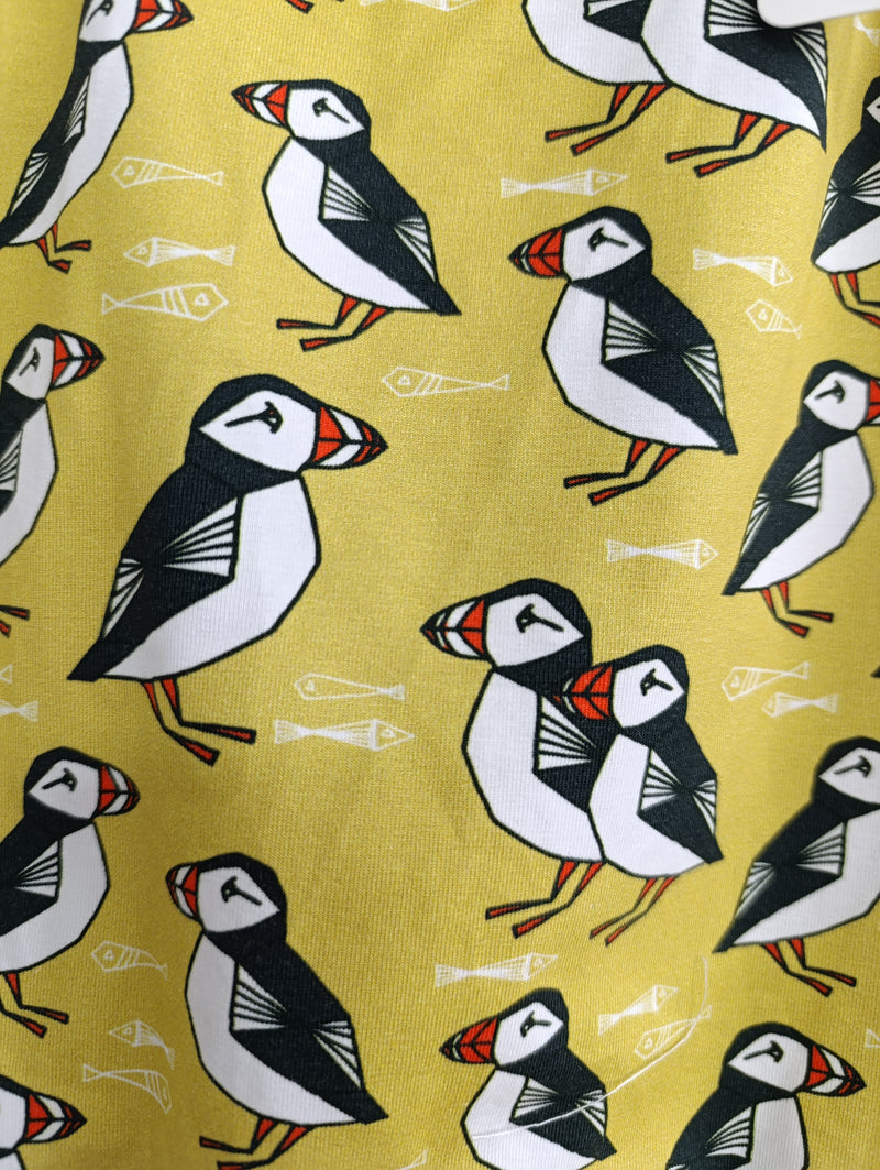 Romper suit - yellow puffins print (0-6 months and 6-12 months)