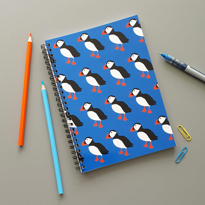 Puffin wire bound lined notebook