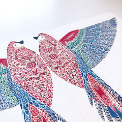 Pop up bird paper decoration - goldfinch, sparrow, robin, chaffinch & parrot