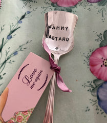 'Jammy b*st*rd' hand stamped vintage spoon