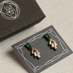 Emerald green Baguette Art Deco crystal earrings
