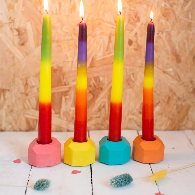 Bright geometric dinner candle holder (choice of 4 colours)