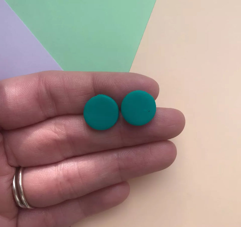 Circle polymer clay studs - jade green (2 sizes available)