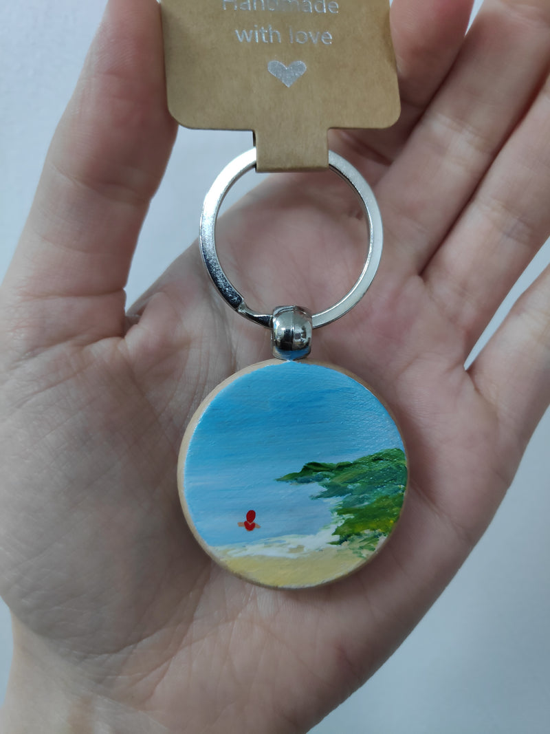 Hand painted wooden keyring