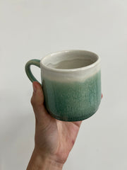 Hand thrown mug - pale green drippy glaze